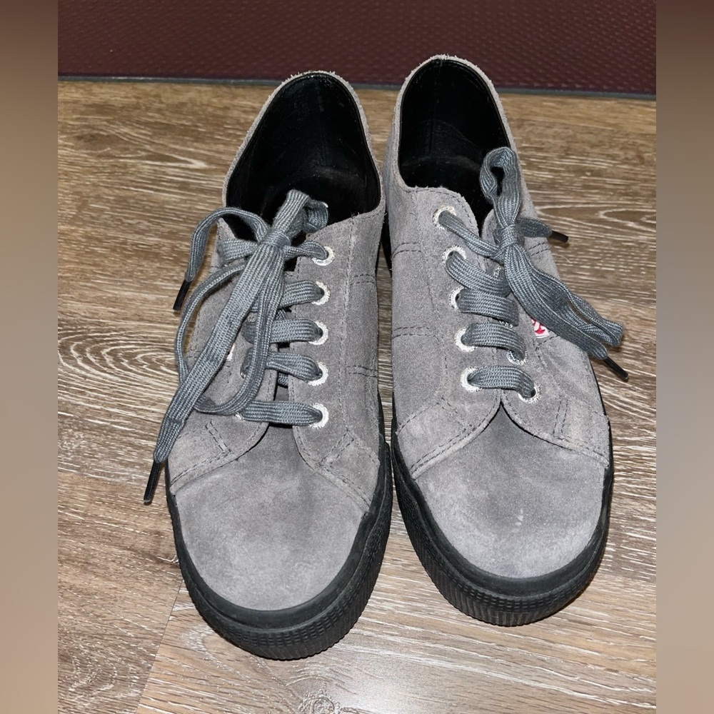 Superga Gray Suede Platform Sneakers with Black Soles